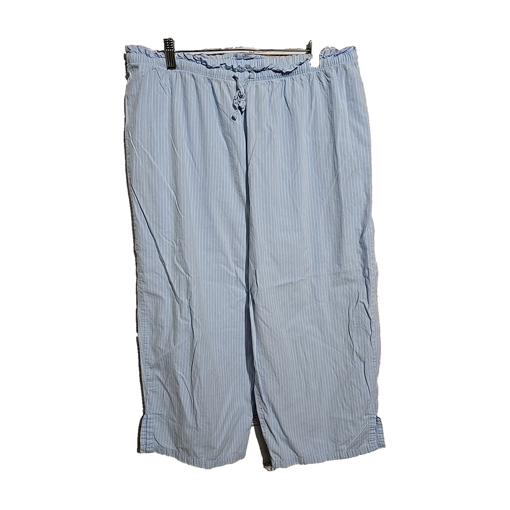 Mix It Blue Striped Drawstring High‎ Rise Lounge Cropped Pants Womans Size Large